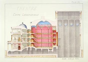 Sección transversal de un teatro, lámina IX de un folio de diseños, c.1870